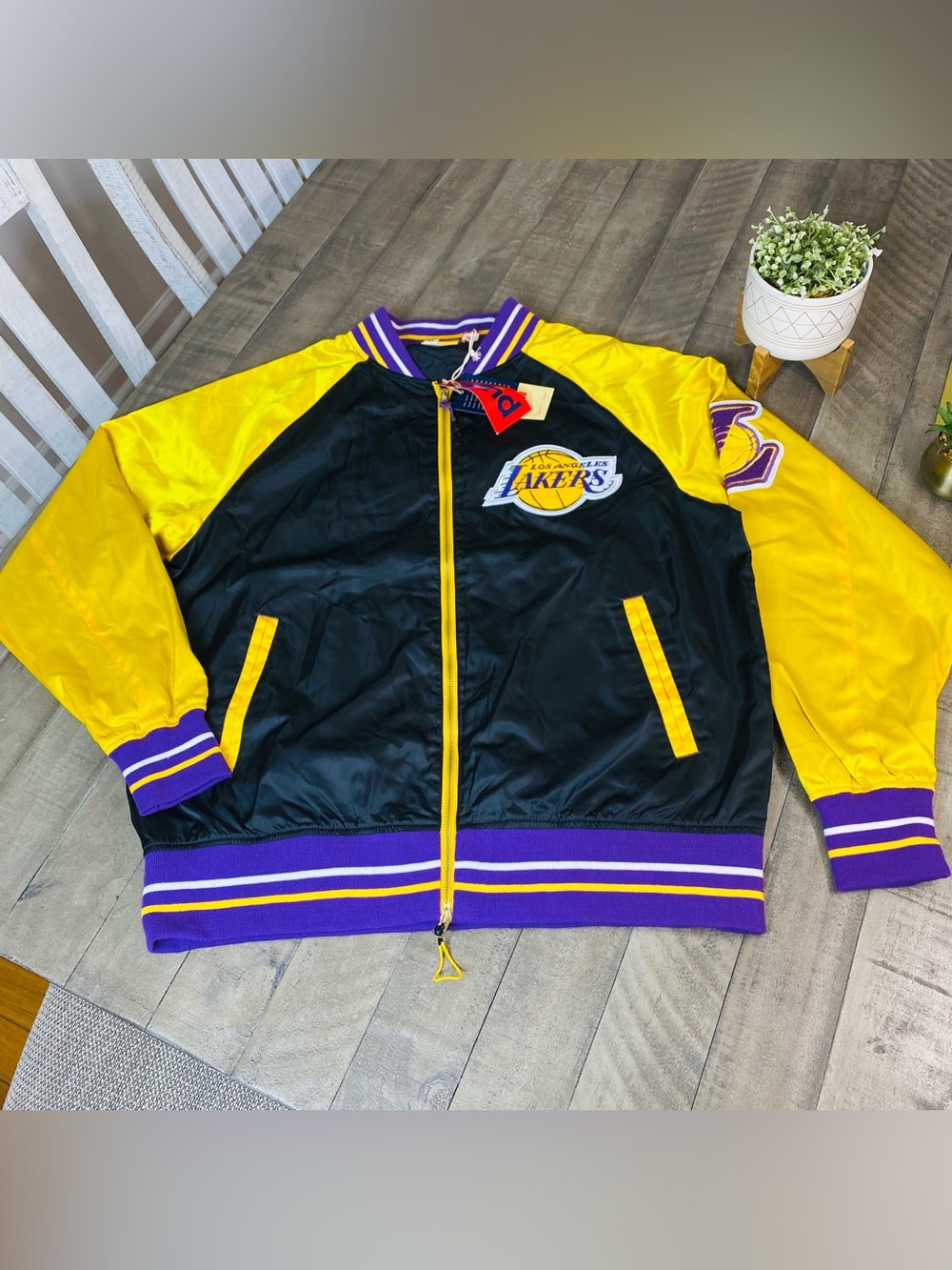 Pupil Apparel LA Lakers Full Zip Bomber Varsity Jacket Black Yellow Men's Size L